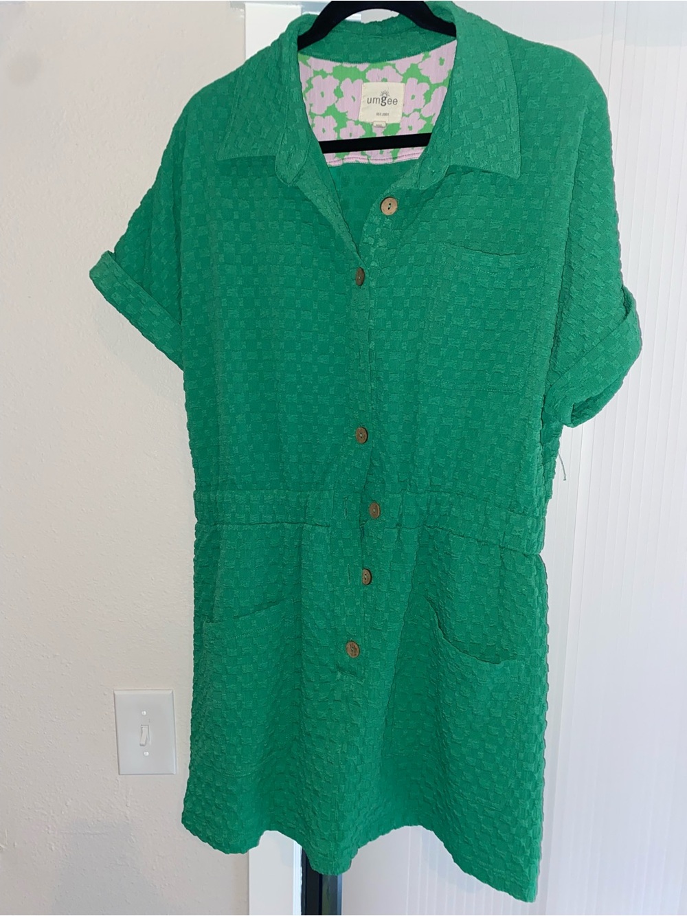 umgee Green Textured Button-Front Romper